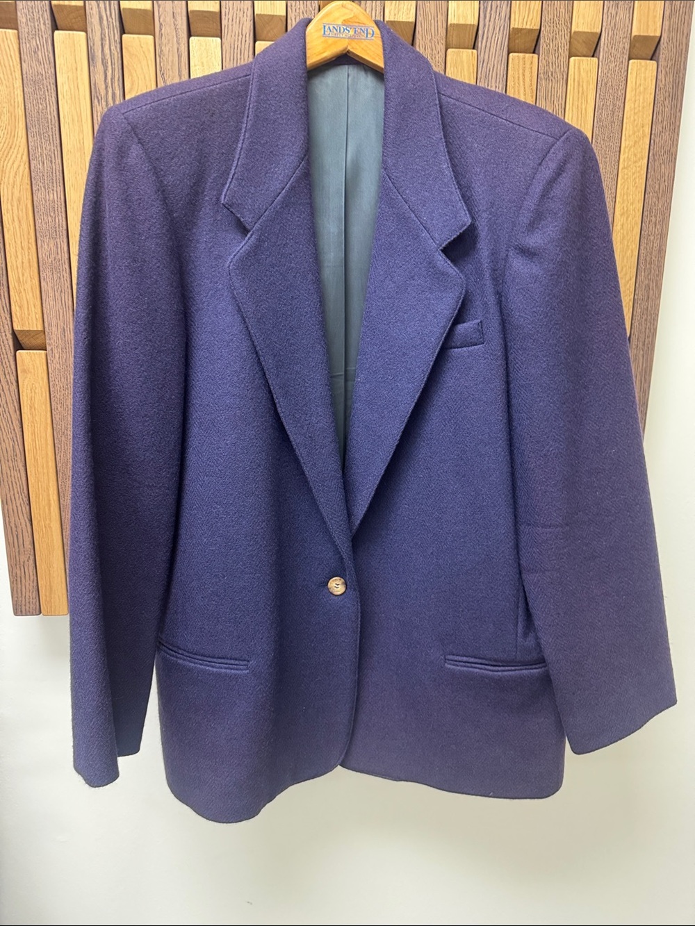 Vintage Lands End 100% Wool Navy Blazer Jacket, size 14